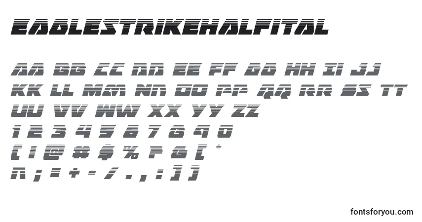 Eaglestrikehalfital-fontti – aakkoset, numerot, erikoismerkit