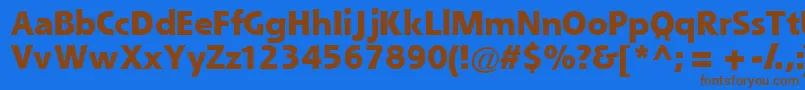 フォントQueblackssk – 茶色の文字が青い背景にあります。