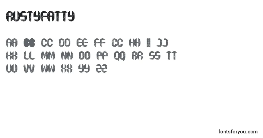 Schriftart Rustyfatty – Alphabet, Zahlen, spezielle Symbole