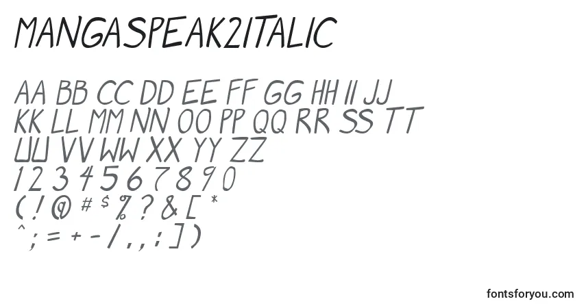 A fonte MangaSpeak2Italic – alfabeto, números, caracteres especiais