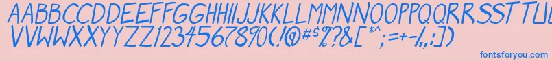 MangaSpeak2Italic-fontti – siniset fontit vaaleanpunaisella taustalla