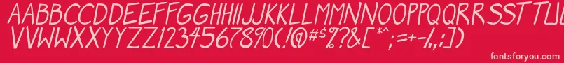 MangaSpeak2Italic-fontti – vaaleanpunaiset fontit punaisella taustalla