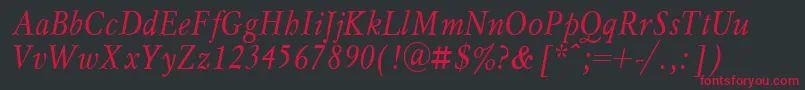 MyslnarrowcttItalic-Schriftart – Rote Schriften auf schwarzem Hintergrund