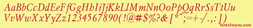 Czcionka MyslnarrowcttItalic – czerwone czcionki na żółtym tle