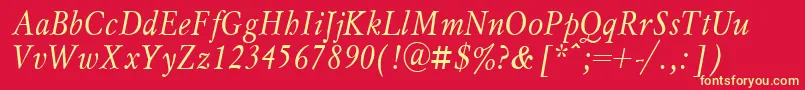 MyslnarrowcttItalic-fontti – keltaiset fontit punaisella taustalla