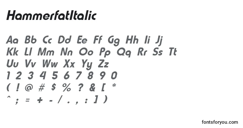 A fonte HammerfatItalic – alfabeto, números, caracteres especiais