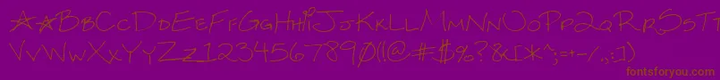 Kksxysra-Schriftart – Braune Schriften auf violettem Hintergrund