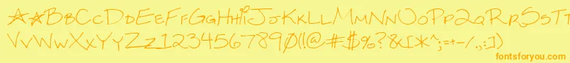 Kksxysra-Schriftart – Orangefarbene Schriften auf gelbem Hintergrund