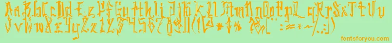 フォントSickcapitalKingston – オレンジの文字が緑の背景にあります。