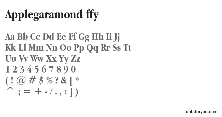 Czcionka Applegaramond ffy – alfabet, cyfry, specjalne znaki