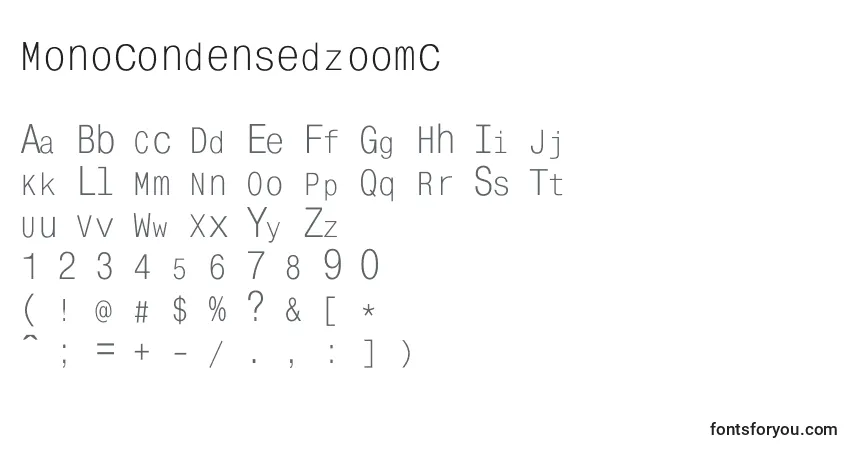 Schriftart Monocondensedzoomc – Alphabet, Zahlen, spezielle Symbole