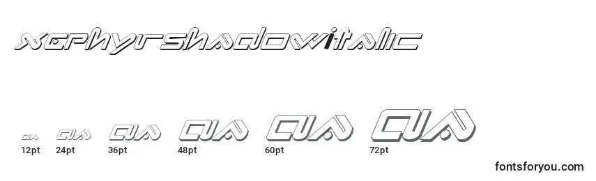 XephyrShadowItalic Font Sizes