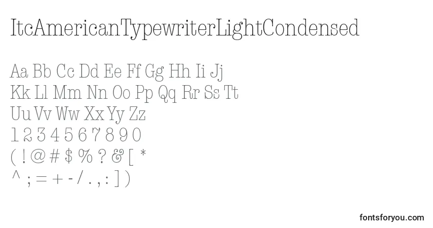 Czcionka ItcAmericanTypewriterLightCondensed – alfabet, cyfry, specjalne znaki