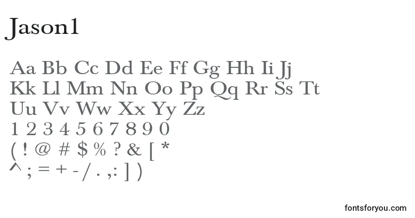 Schriftart Jason1 – Alphabet, Zahlen, spezielle Symbole