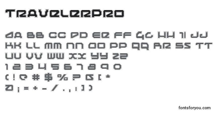 A fonte TravelerPro – alfabeto, números, caracteres especiais