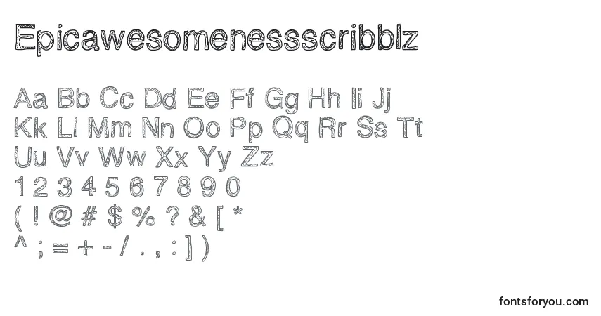 Epicawesomenessscribblz-fontti – aakkoset, numerot, erikoismerkit