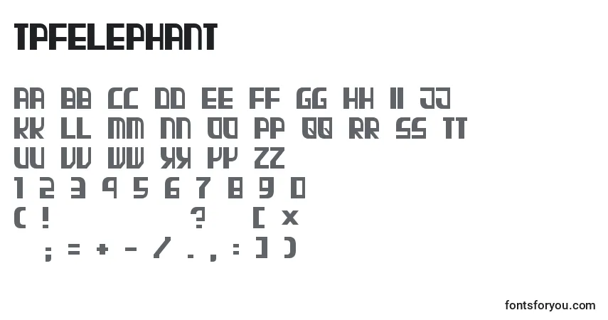 A fonte TpfElephant – alfabeto, números, caracteres especiais