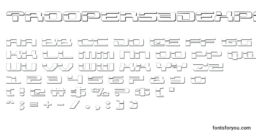 Czcionka Troopers3Dexpand – alfabet, cyfry, specjalne znaki
