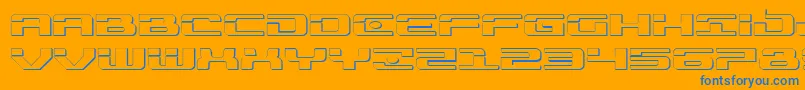 Troopers3Dexpand-Schriftart – Blaue Schriften auf orangefarbenem Hintergrund