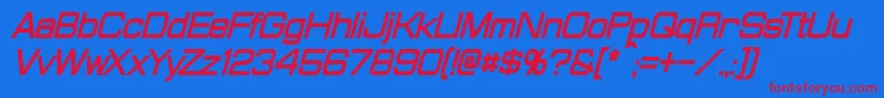 Czcionka ProbertCondensedBoldItalic – czerwone czcionki na niebieskim tle