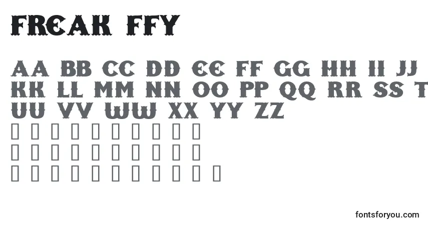 A fonte Freak ffy – alfabeto, números, caracteres especiais