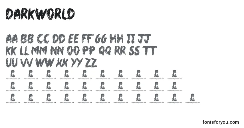 A fonte DarkWorld – alfabeto, números, caracteres especiais