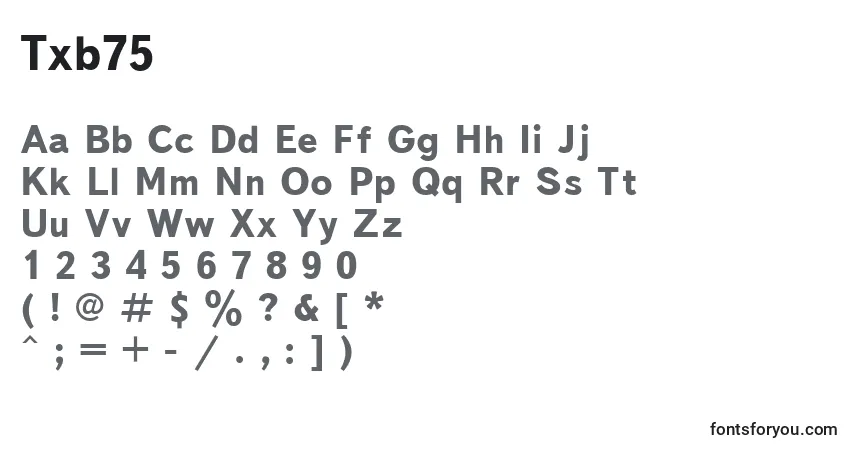 Czcionka Txb75 – alfabet, cyfry, specjalne znaki