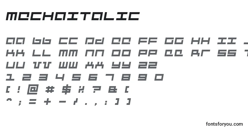 Fuente MechaItalic - alfabeto, números, caracteres especiales