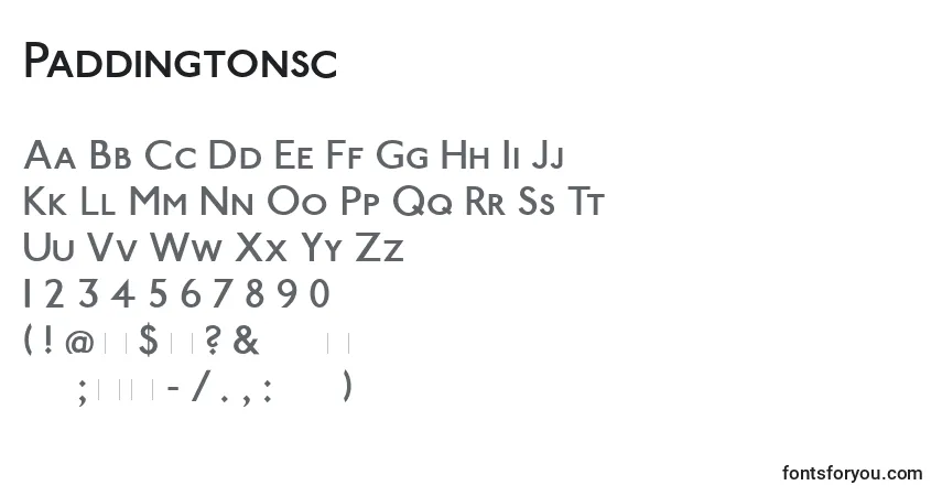 A fonte Paddingtonsc – alfabeto, números, caracteres especiais