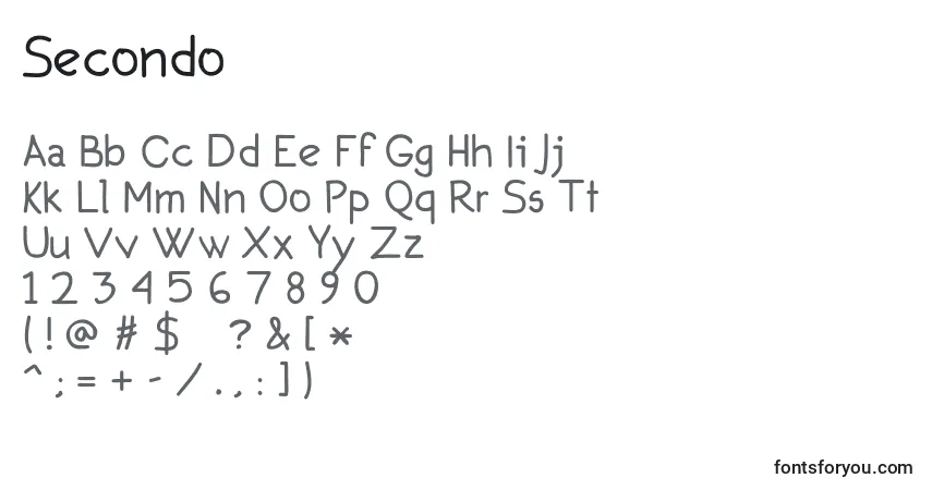 Czcionka Secondo – alfabet, cyfry, specjalne znaki