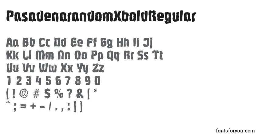 Czcionka PasadenarandomXboldRegular – alfabet, cyfry, specjalne znaki