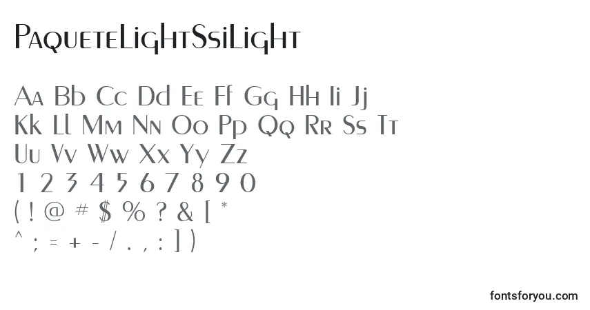 Шрифт PaqueteLightSsiLight – алфавит, цифры, специальные символы