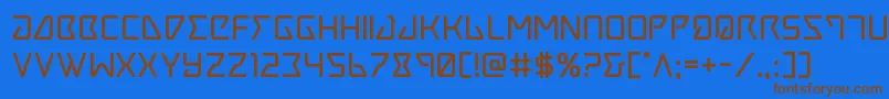 フォントTracerbold – 茶色の文字が青い背景にあります。