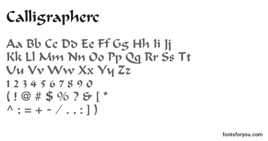 Czcionka Calligrapherc – alfabet, cyfry, specjalne znaki
