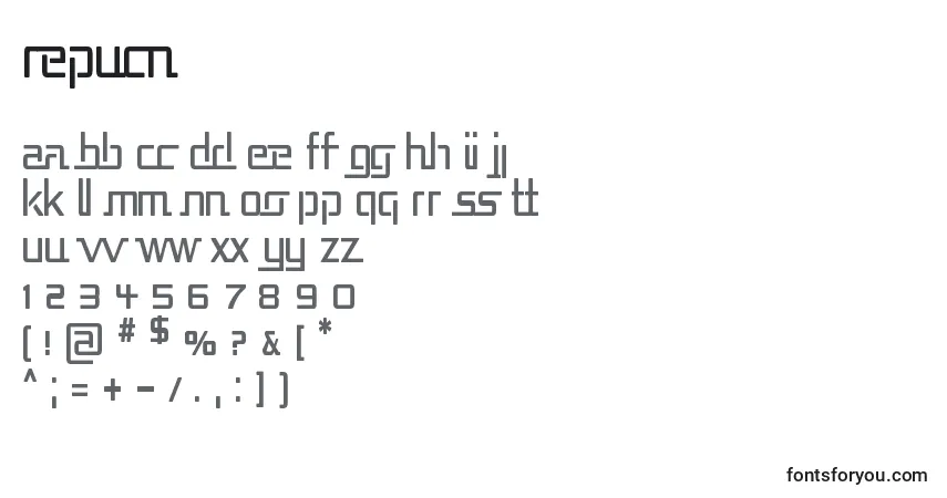 Шрифт Repucn – алфавит, цифры, специальные символы