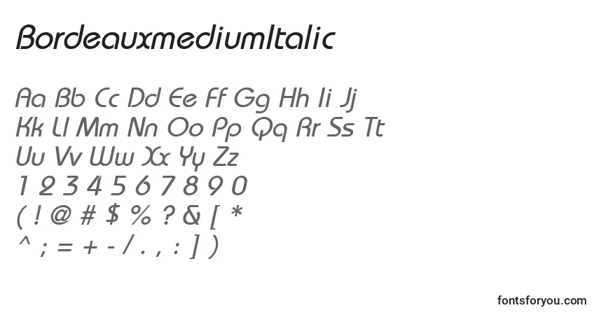 Шрифт BordeauxmediumItalic – алфавит, цифры, специальные символы
