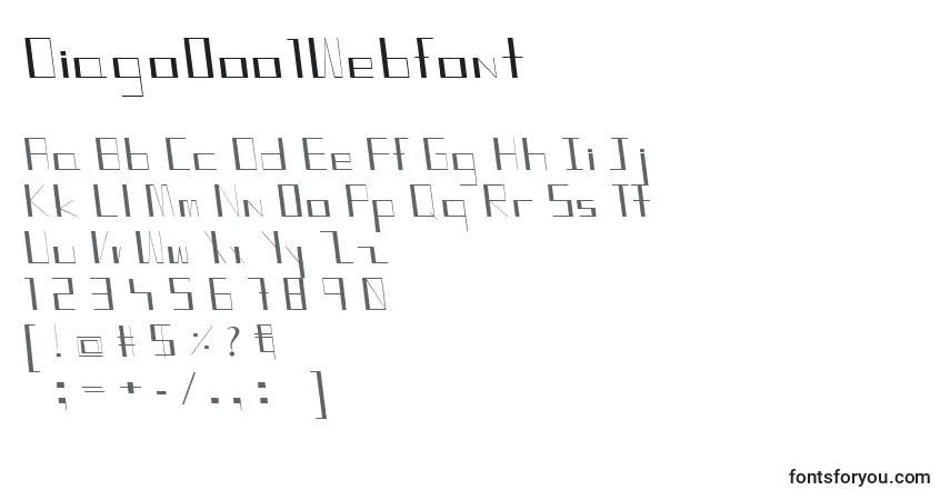 Czcionka DiagoOoo1Webfont – alfabet, cyfry, specjalne znaki