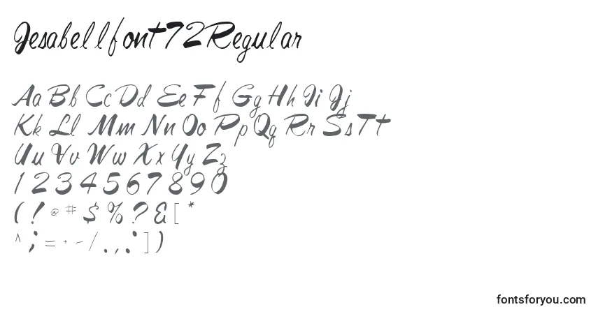 A fonte Jesabellfont72Regular – alfabeto, números, caracteres especiais