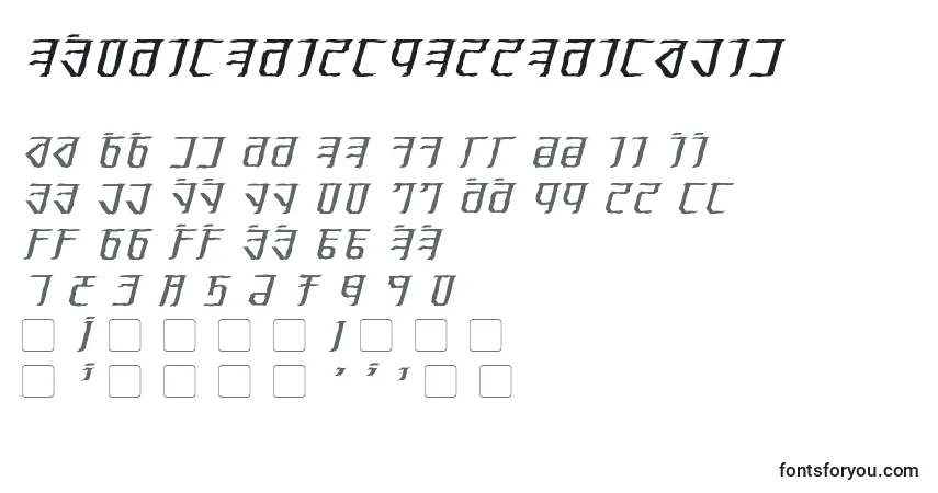 A fonte ExoditeDistressedItalic – alfabeto, números, caracteres especiais
