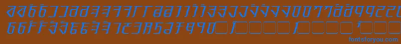 ExoditeDistressedItalic-Schriftart – Blaue Schriften auf braunem Hintergrund
