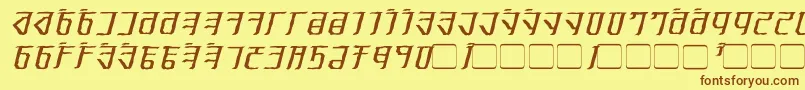 フォントExoditeDistressedItalic – 茶色の文字が黄色の背景にあります。