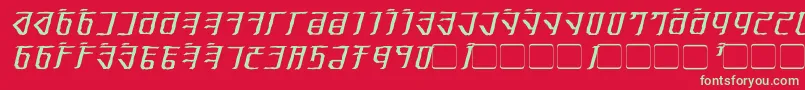 ExoditeDistressedItalic-Schriftart – Grüne Schriften auf rotem Hintergrund