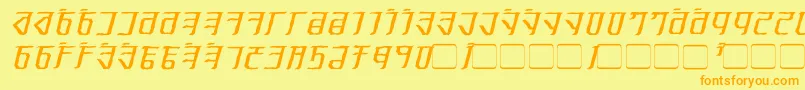 ExoditeDistressedItalic-Schriftart – Orangefarbene Schriften auf gelbem Hintergrund