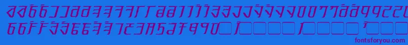 フォントExoditeDistressedItalic – 紫色のフォント、青い背景