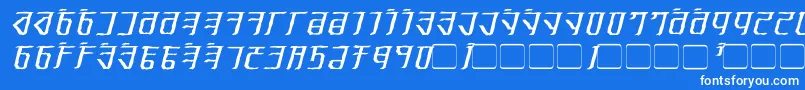 ExoditeDistressedItalic-fontti – valkoiset fontit sinisellä taustalla