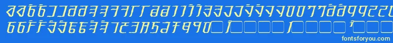 ExoditeDistressedItalic-Schriftart – Gelbe Schriften auf blauem Hintergrund