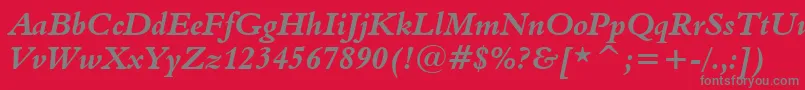 Fonte Aldine401BoldItalicBt – fontes cinzas em um fundo vermelho