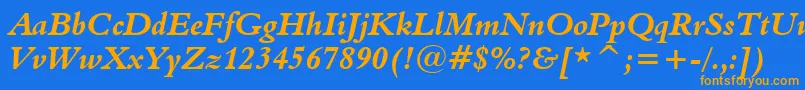 Aldine401BoldItalicBt-Schriftart – Orangefarbene Schriften auf blauem Hintergrund