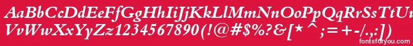 Aldine401BoldItalicBt-fontti – valkoiset fontit punaisella taustalla