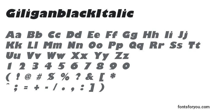 Schriftart GiliganblackItalic – Alphabet, Zahlen, spezielle Symbole